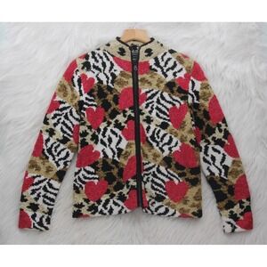 South Cotton Hand Loomed Animal Heart Cardigan Sweater Maximalist Grandmacore M